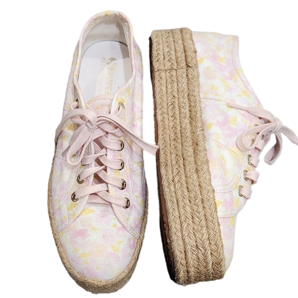 Superga LoveShackFancy Platform Canvas Espadrille Peach Sneaker Shoes 8.5 - Picture 1 of 10